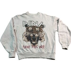 Anine Bing Muse Tiger Graphic Organic Cotton Beige Sweatshirt Small
